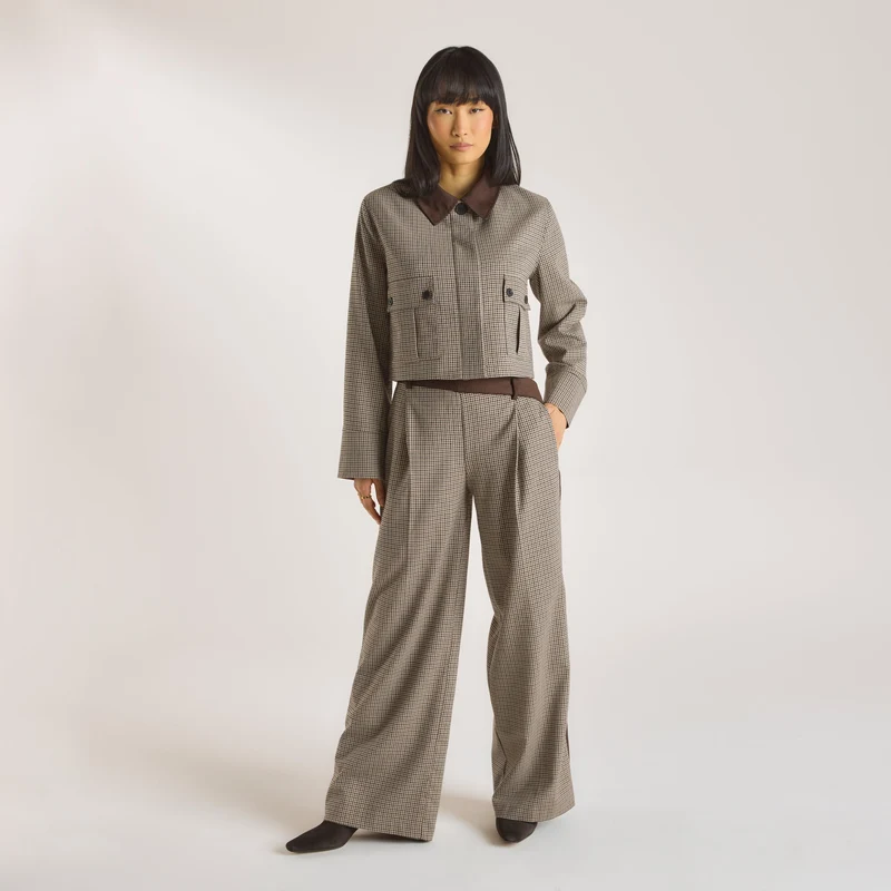 Hahnentrittmuster-Jacke - Braun
