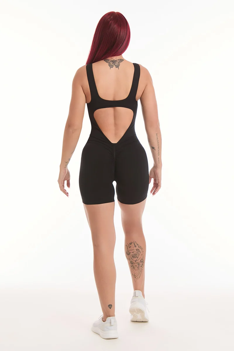 Jumpsuit Push Up Corta Clio Spalla Larga Nero