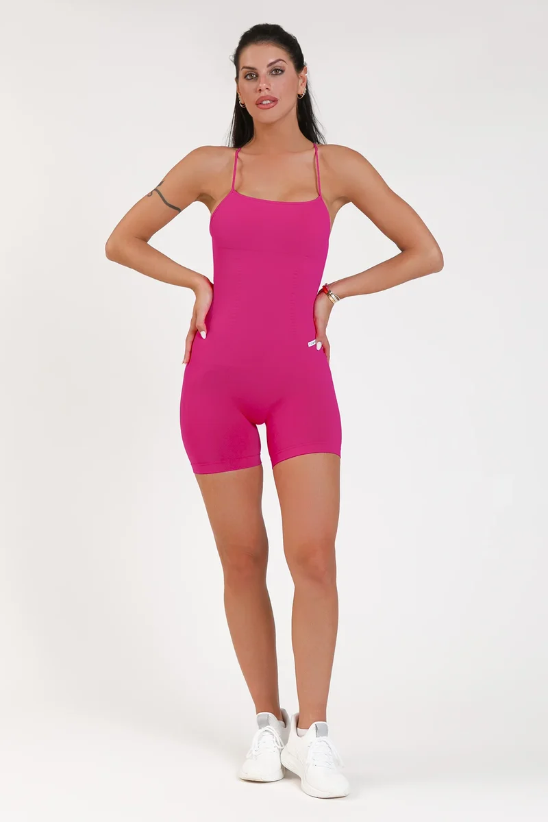 Jumpsuit Push Up Corta Teti Bretelline Sorbetto Lampone