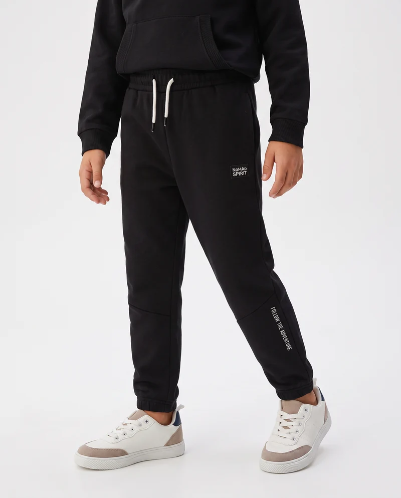 Jogger in Felpa con Coulisse e Patch - Nero