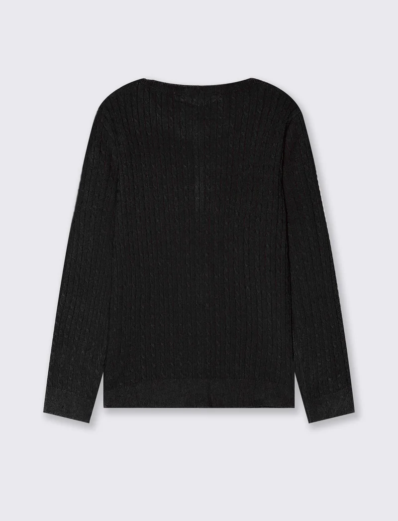 Cardigan girocollo a maniche lunghe treccia - Nero