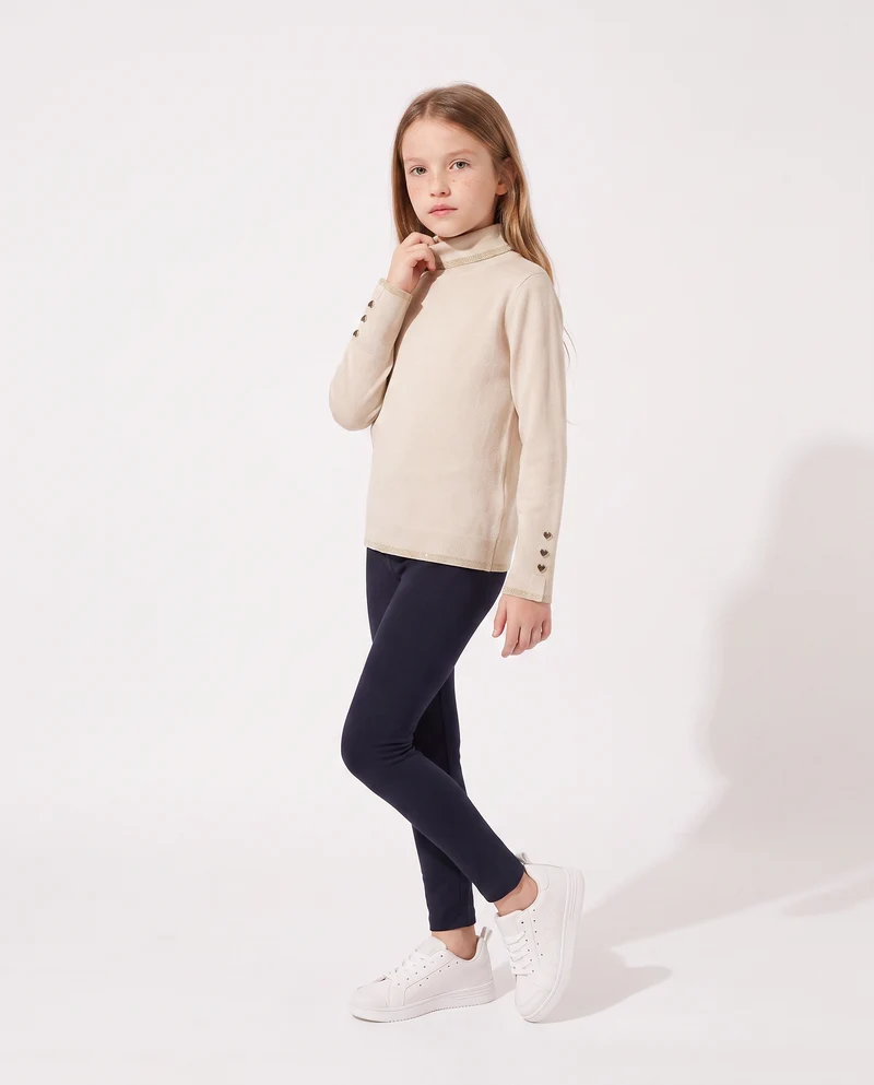 Lupetto collo alto con bordino metallico - Beige