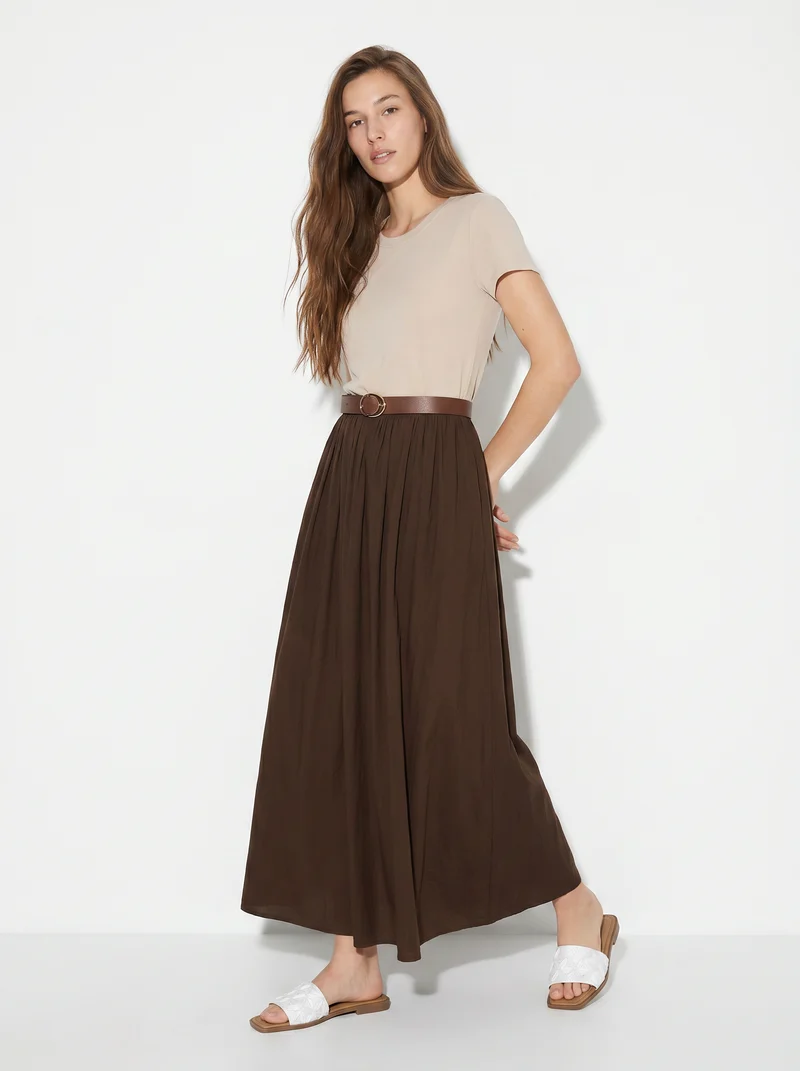 Abito lungo con dettaglio t-shirt - Moro