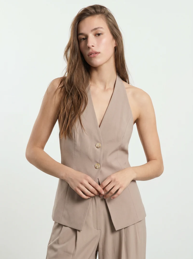 Gilet con scollo sulla schiena - Grigio fango