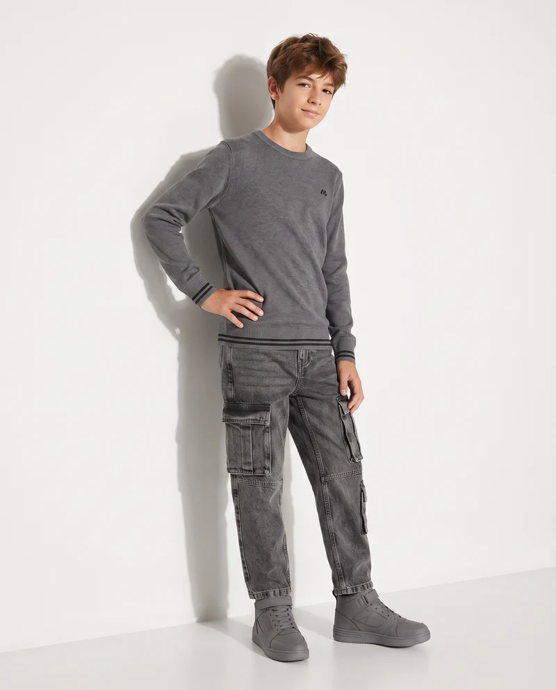 Jeans cargo grigio con tasconi laterali - Grigio