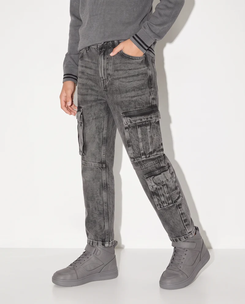 Jeans cargo grigio con tasconi laterali - Grigio
