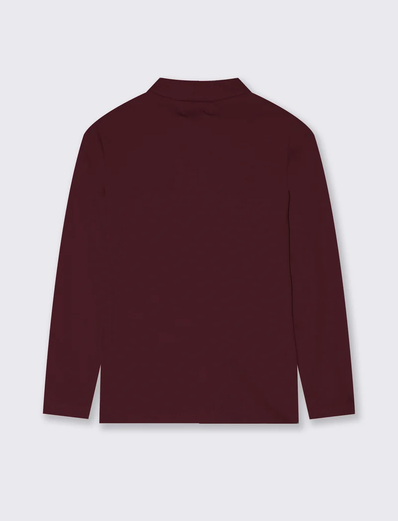 T-shirt mezzo collo manica lunga interlock - Bordeaux