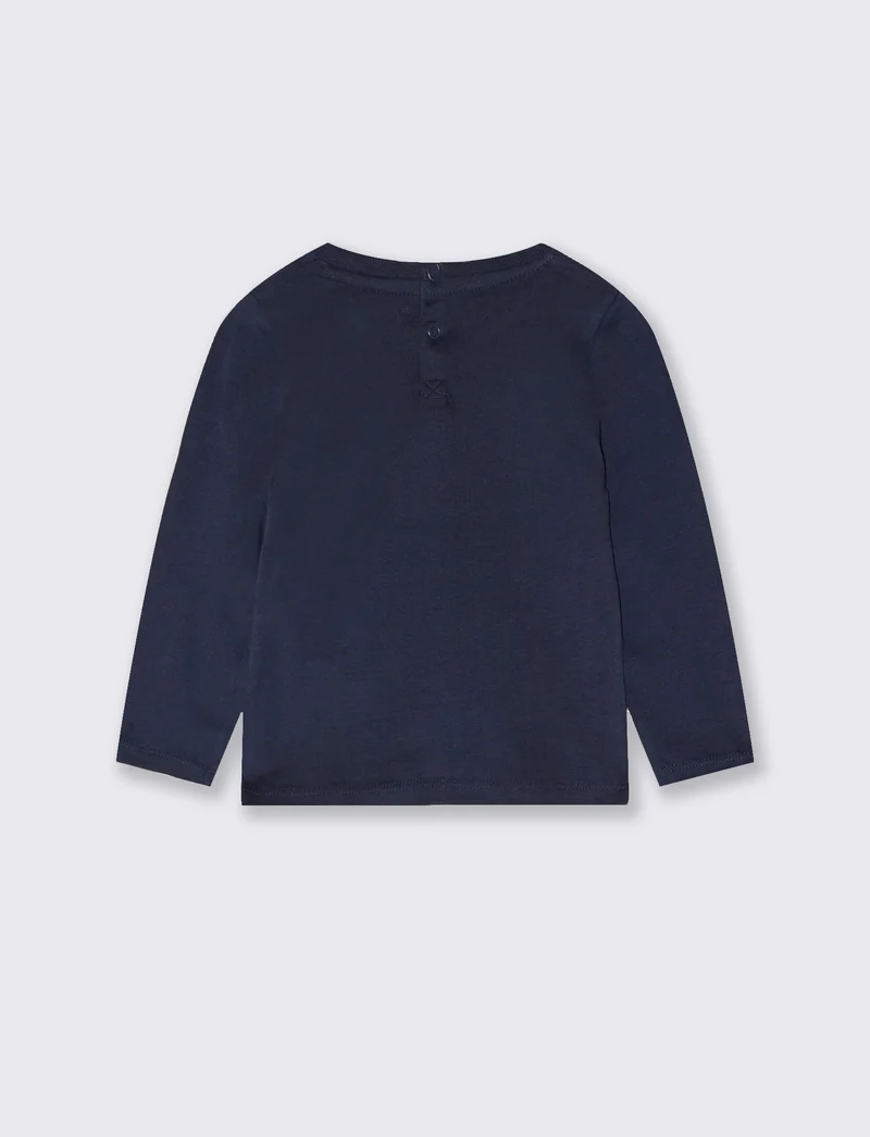 T shirt girocollo manica lunga basica con stampa - Blu