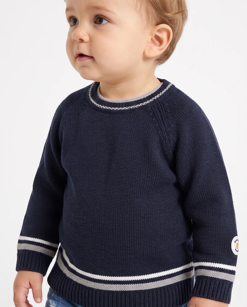 Maglioncino girocollo con righino a contrasto - Blu
