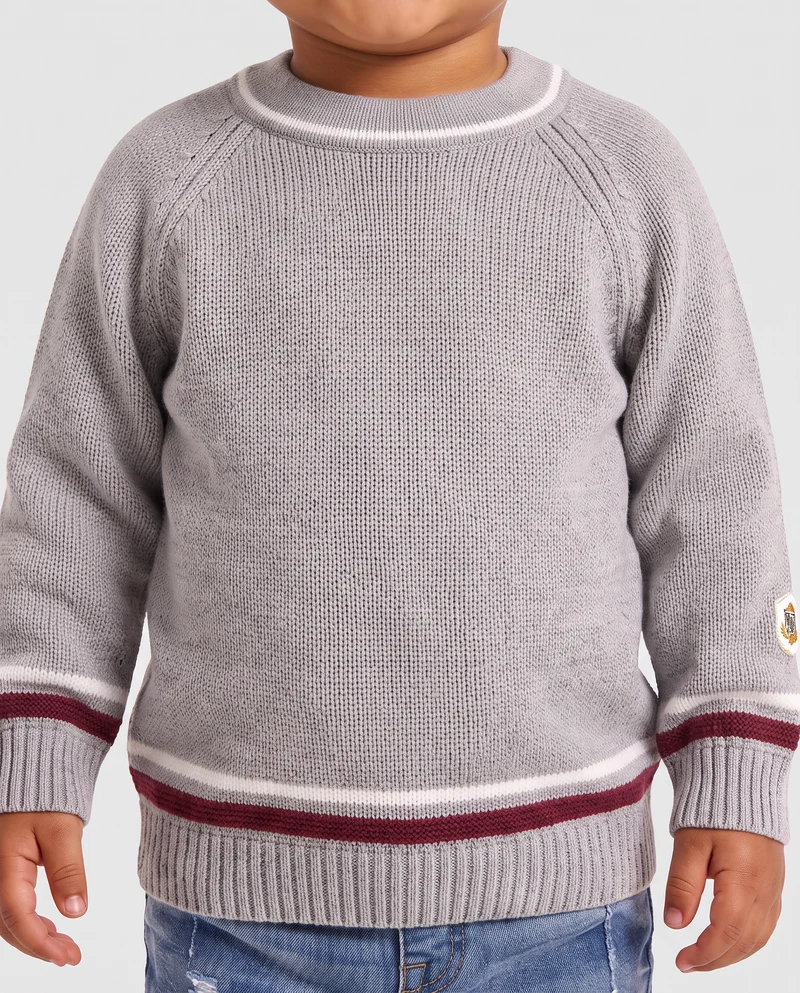 Maglioncino girocollo con righino a contrasto - Grigio mel.