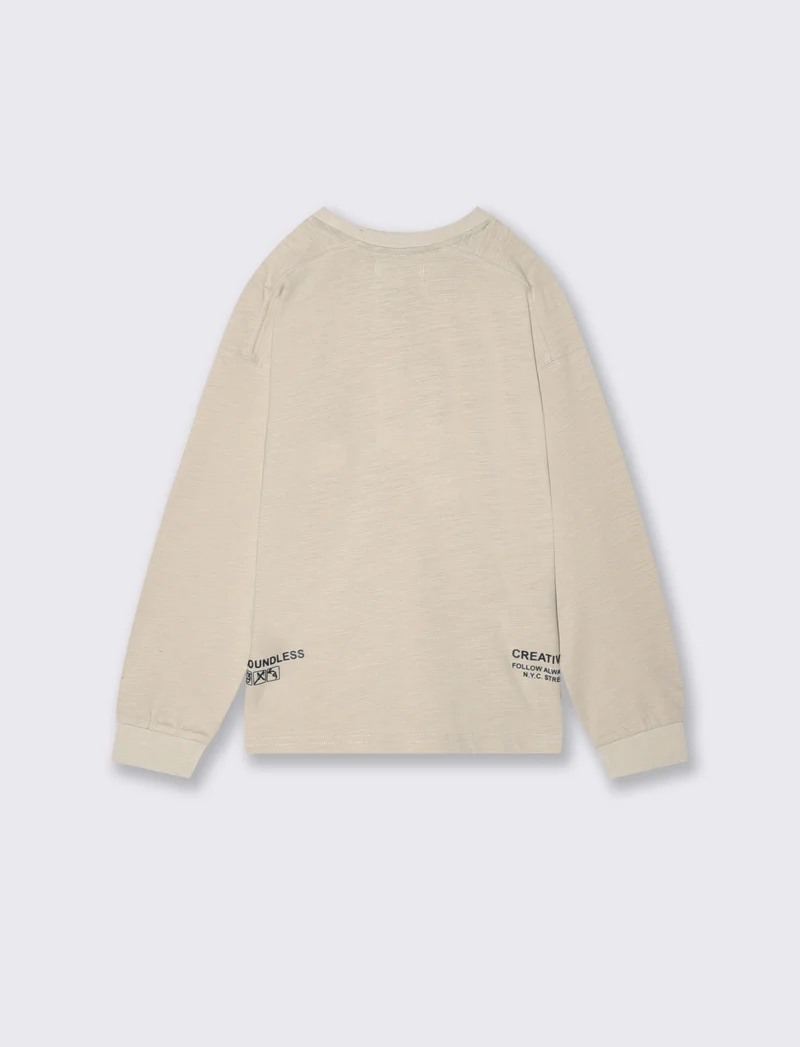 T-shirt effetto slub con maxi tasca - Beige