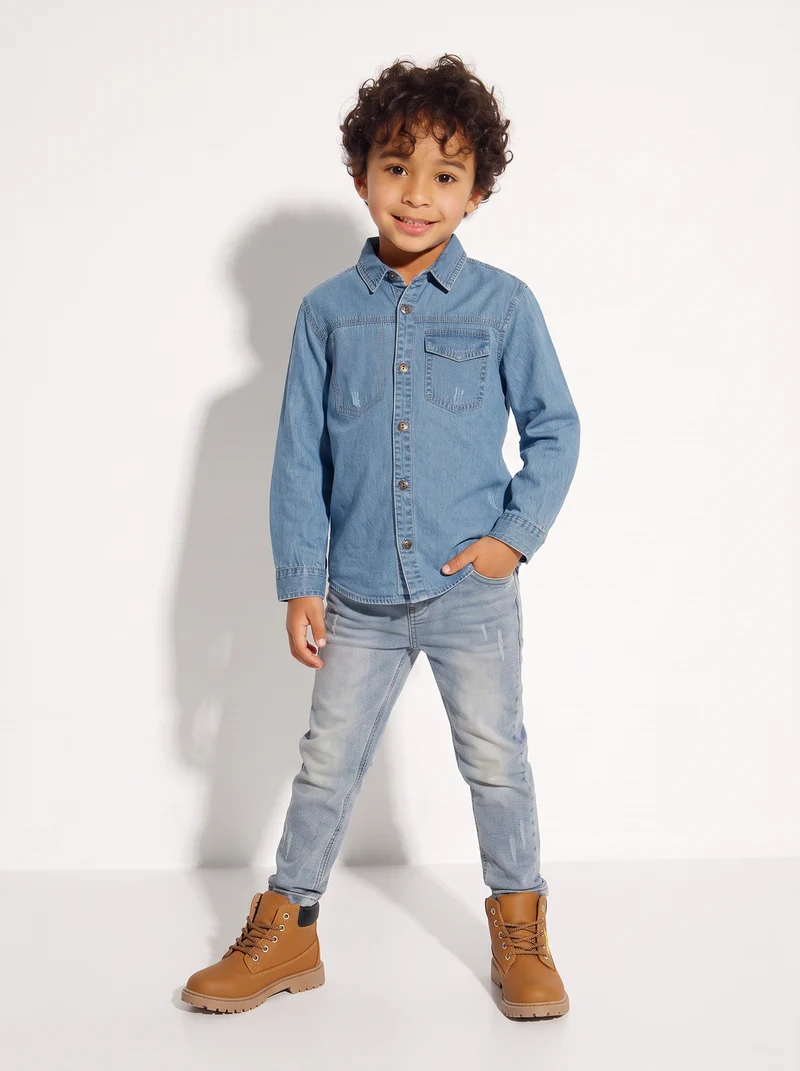 Camicia in denim 100% cotone casual - Denim