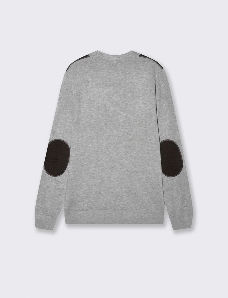 Maglia girocollo slim fit con toppe velluto - Grigio mel.
