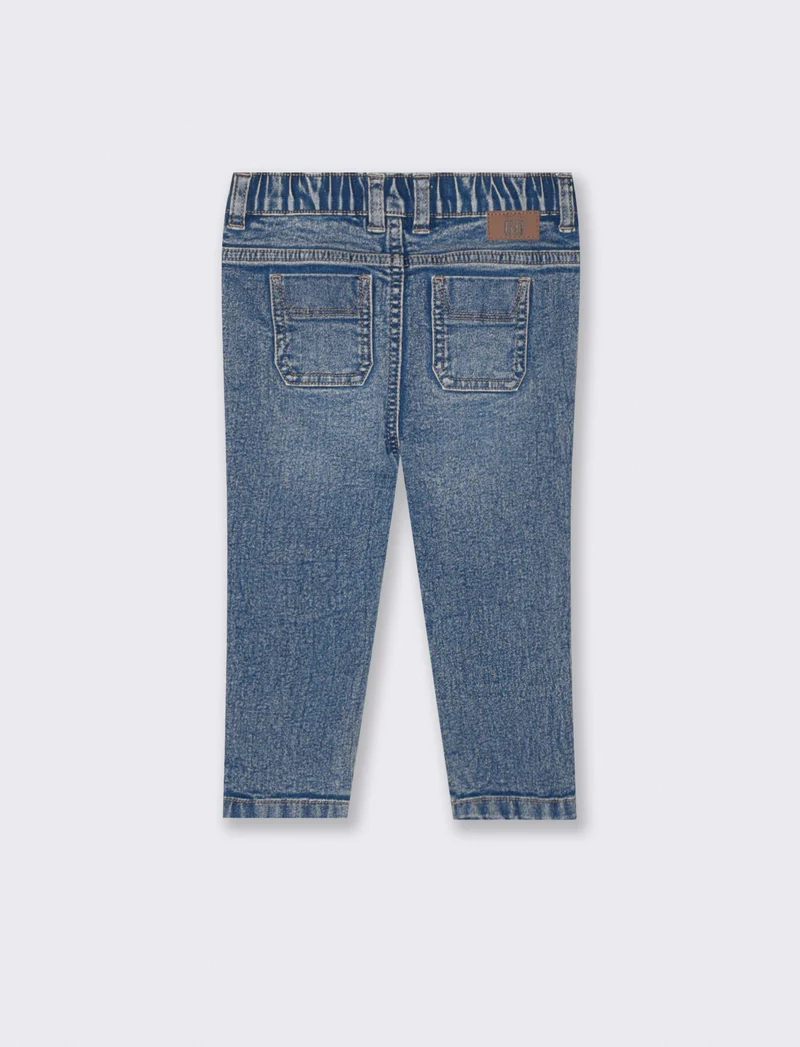 Jeans dritti con patch e rotture - Denim