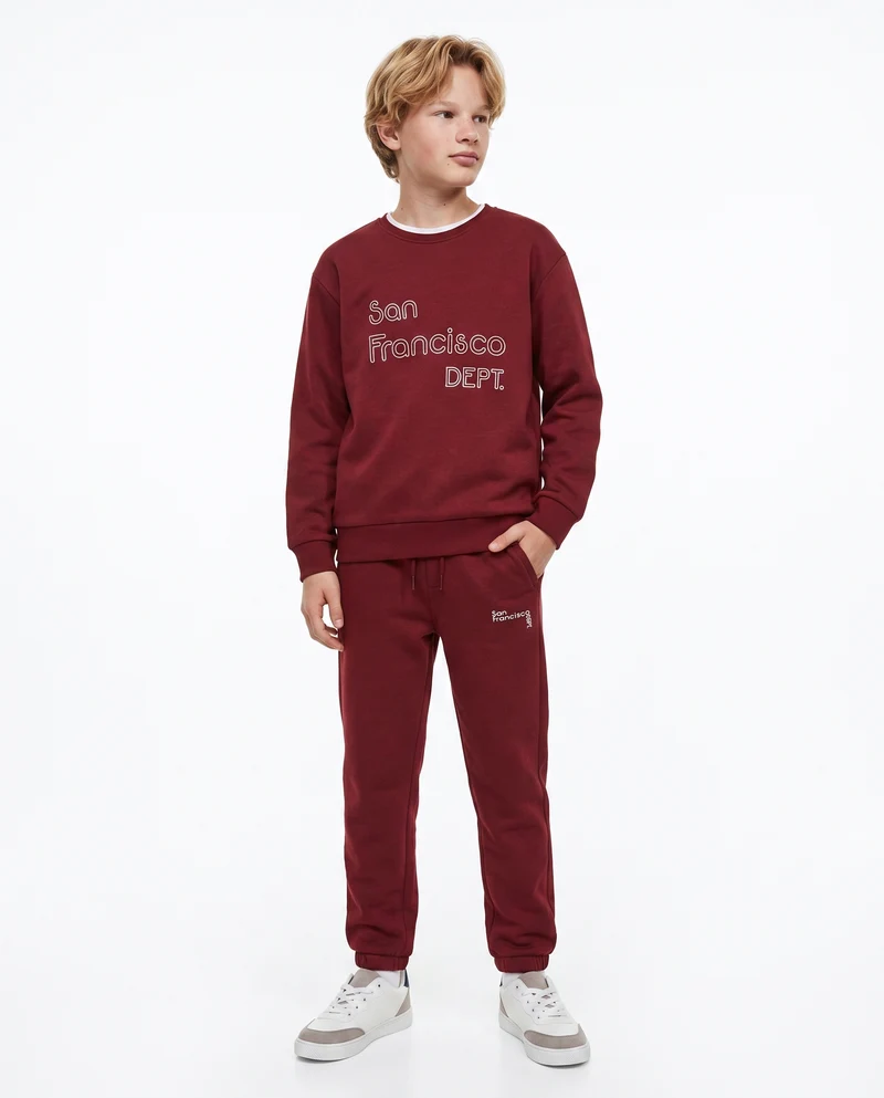 Felpa girocollo con ricamo e comfort - Bordeaux