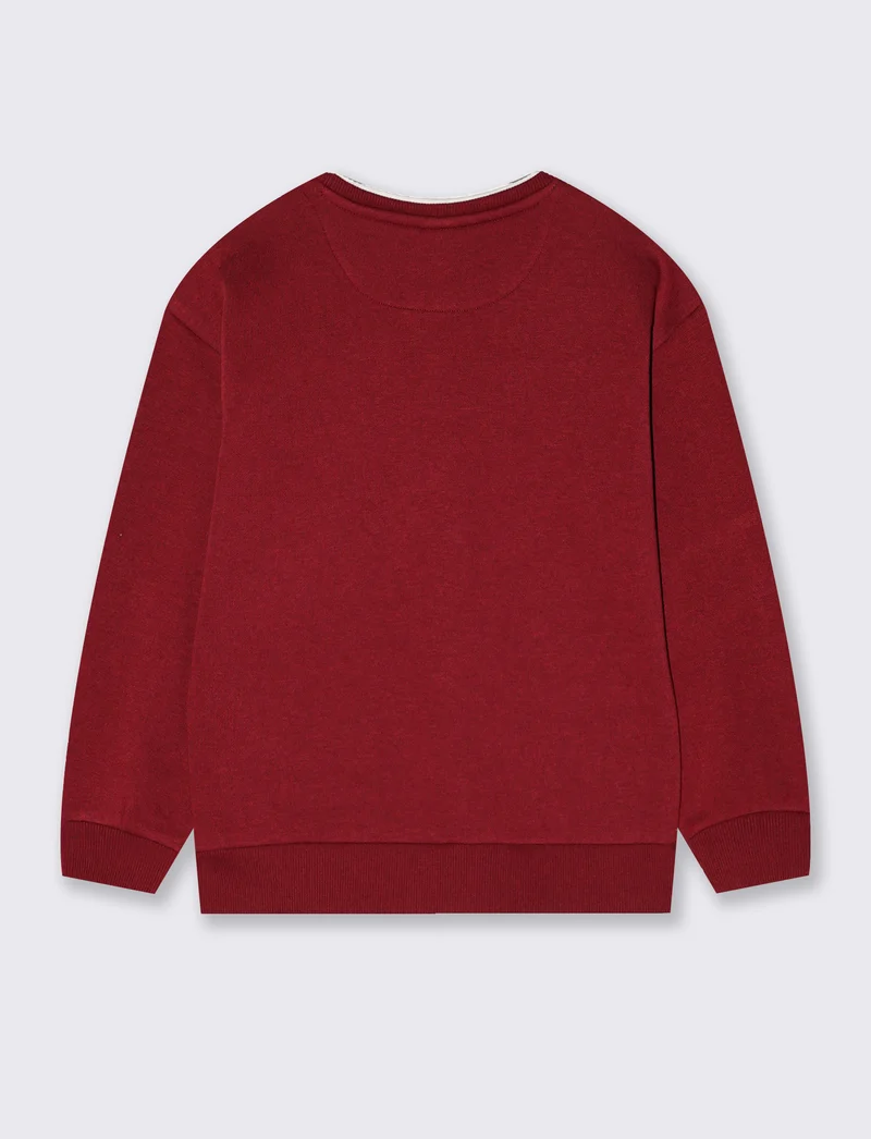 Felpa girocollo con ricamo e comfort - Bordeaux