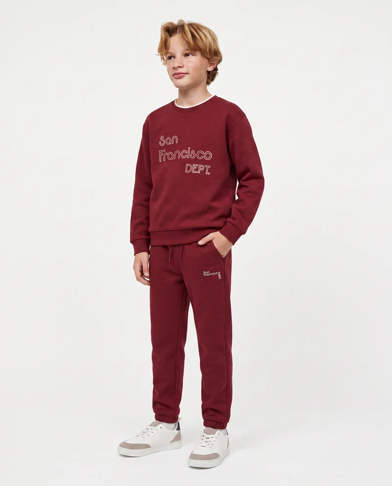 Jogger college con ricamo e tasche - Bordeaux