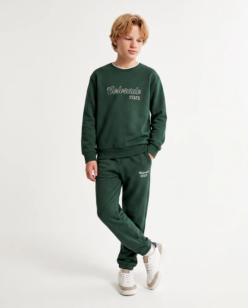 Jogger college con ricamo e tasche - Verde abete