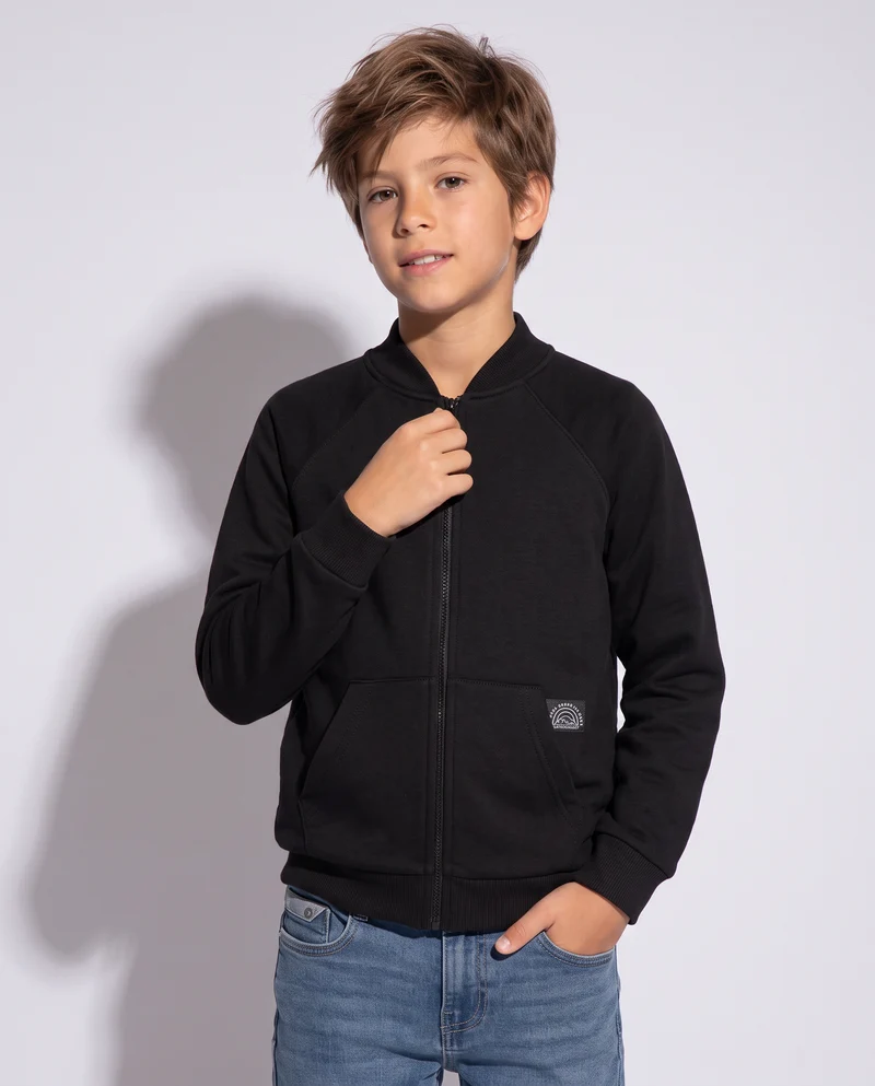 Felpa con zip e tascone frontale - Nero