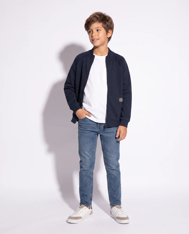 Felpa con zip e tascone frontale - Blu