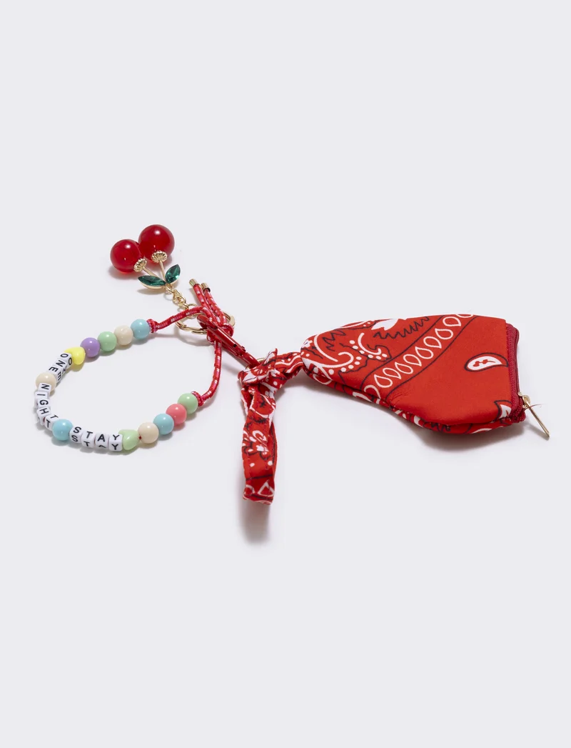 Portamonete cuore paisley con ciondoli - Rosso