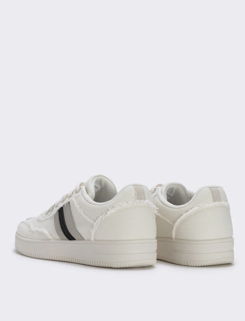 Sneakers bianche in tessuto con contrasto - Beige
