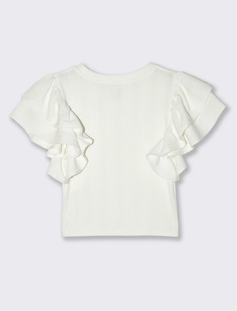 Top corto girocollo con rouches - Avorio