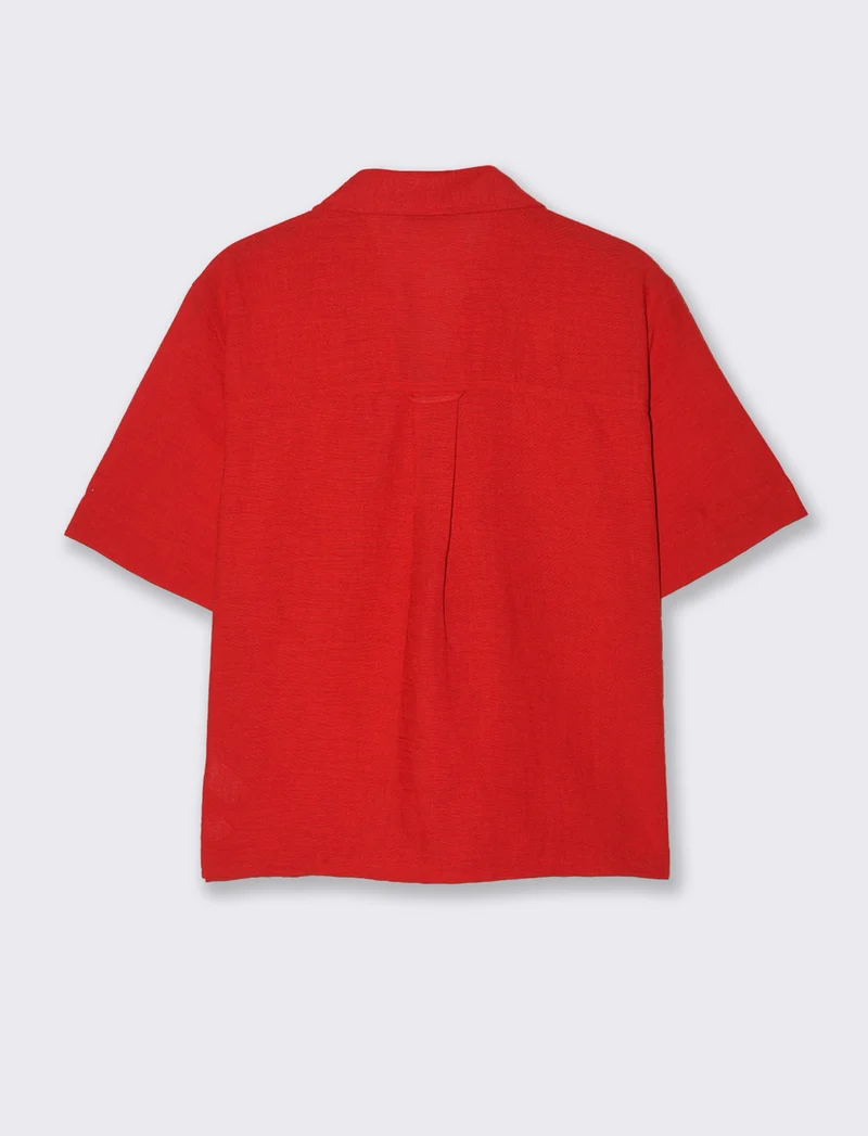 Camicia Manica Corta con Tasche a Toppa - Rosso