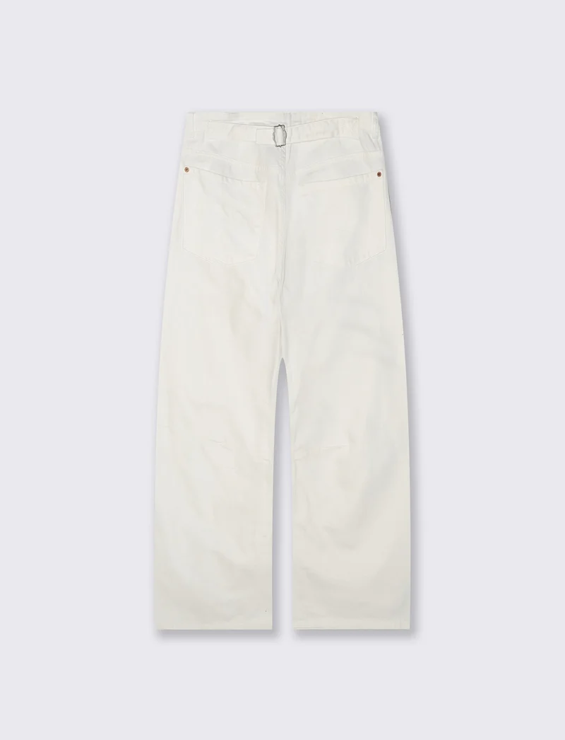 Jeans Gamba Larga con Vita Regolabile - Bianco