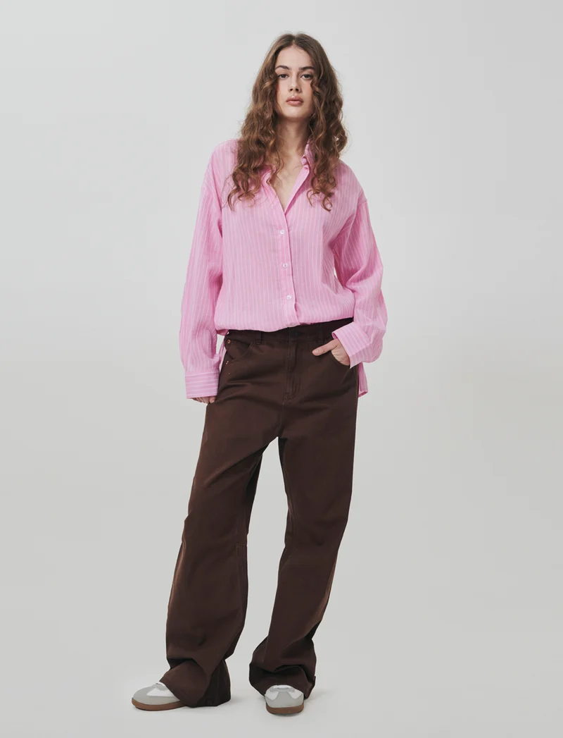 Jeans Gamba Larga con Vita Regolabile - Marrone