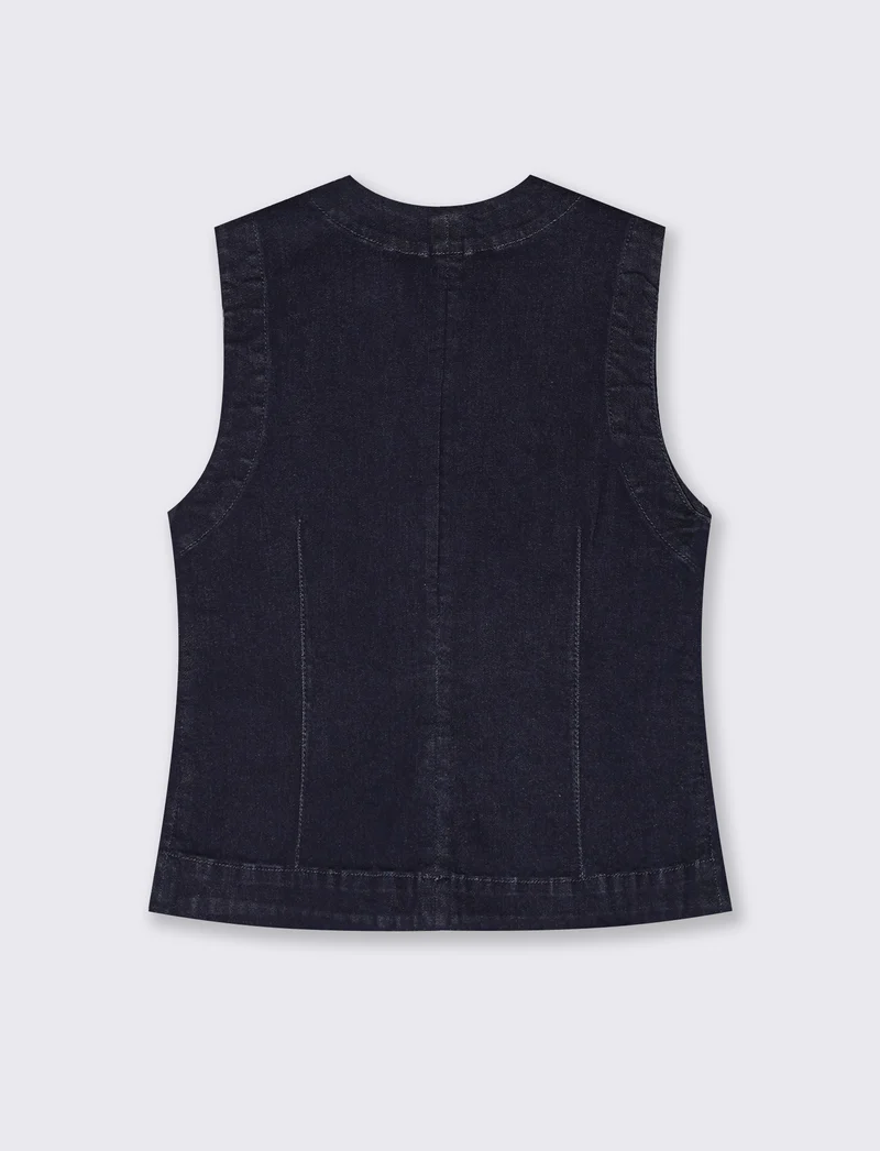Gilet in denim con tasche a taglio avanti - Denim