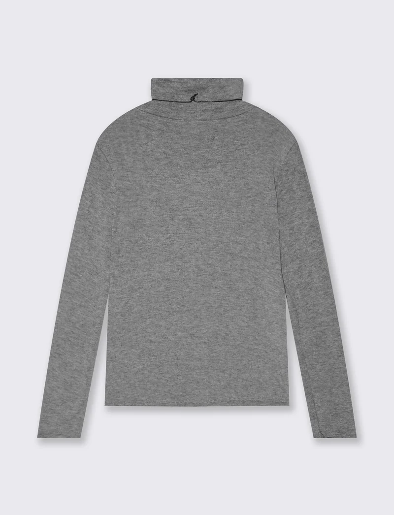 Maglia collo alto con collana - Grigio mel.