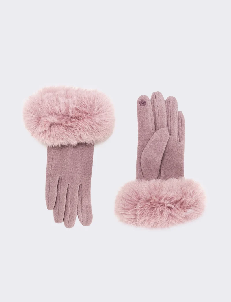 Guanti con polsino in pelliccia sintetica - Rosa