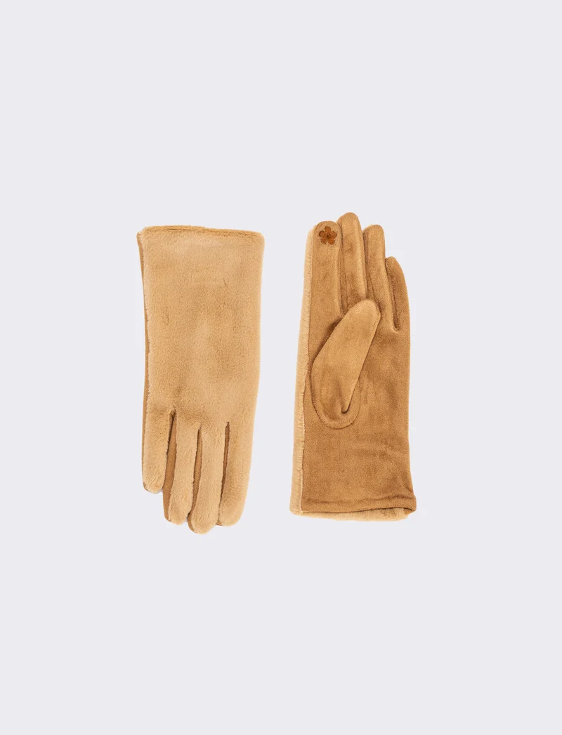 Guanti in ecopelliccia elastici - Beige