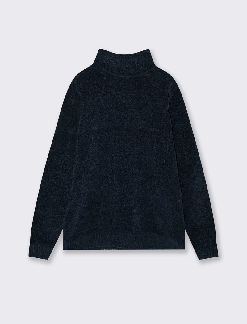 MAGLIA COLLO ALTO IN CINIGLIA - Blu