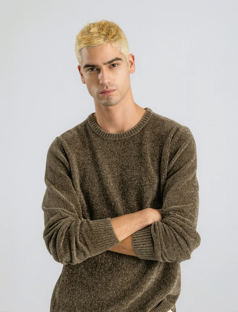 MAGLIA GIROCOLLO IN CINIGLIA - Grigio fango