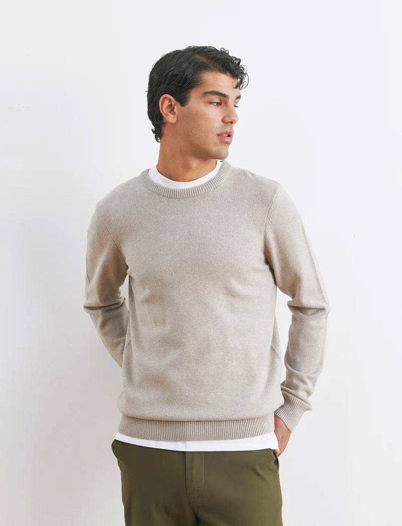 MAGLIA GIROCOLLO FILATO PREMIUM - Tortora melange