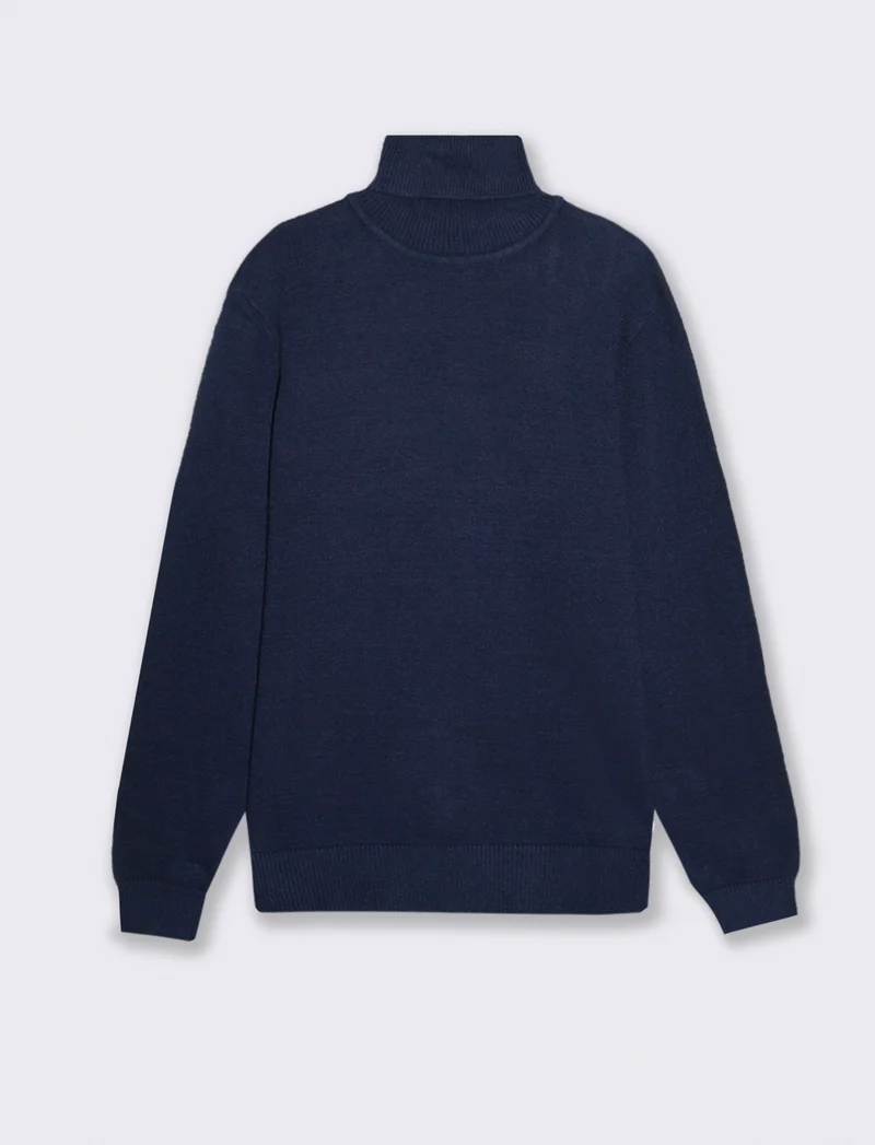 MAGLIA COLLO ALTO FILATO PREMIUM - Blu melange