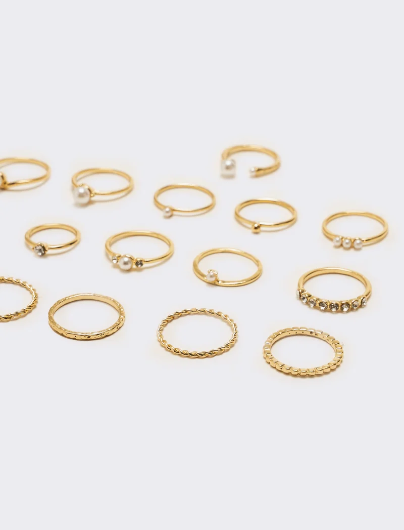 Card anelli donna 19 pezzi con perline - Oro
