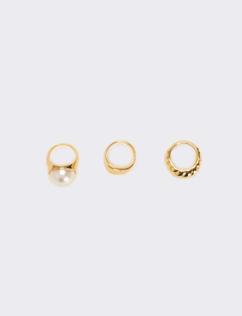 Card anelli 3 pezzi donna con perla grande - Oro