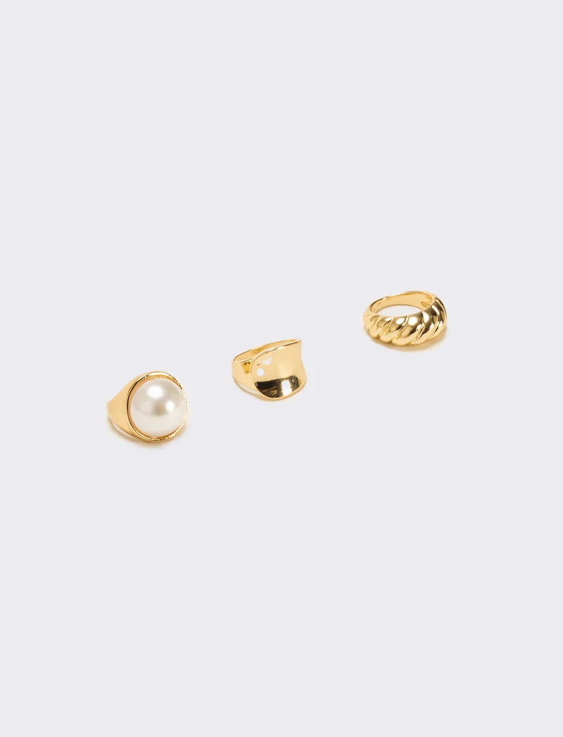 Card anelli 3 pezzi donna con perla grande - Oro