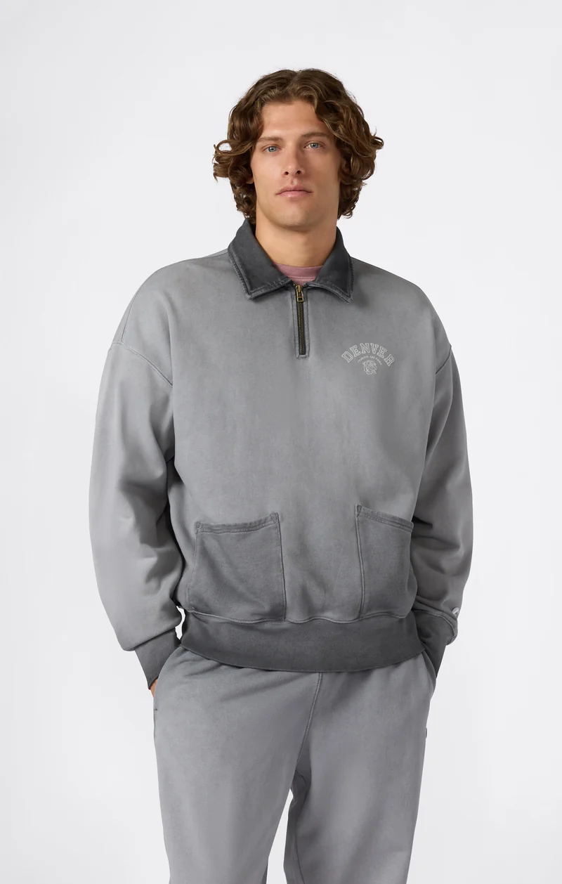 Men’s Washed Polo Half-Zip Neck Heavyweight Sweatshirt Time Capsule