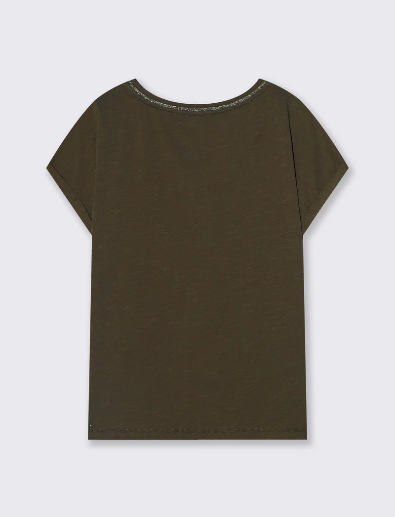 T-Shirt Scollo a V in Cotone Lurex - Kaky 1