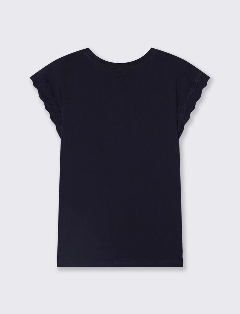 T-Shirt Mezza Manica con Rouches - Blu