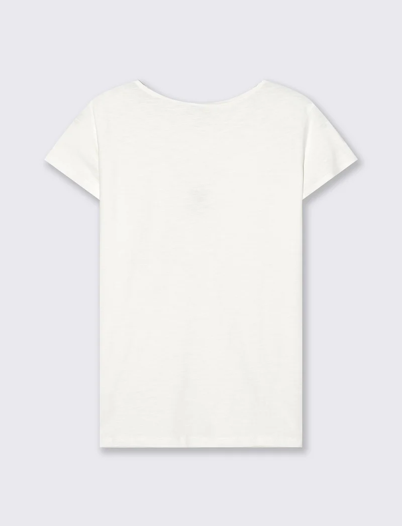 T-shirt manica corta con scollo anello - Avorio