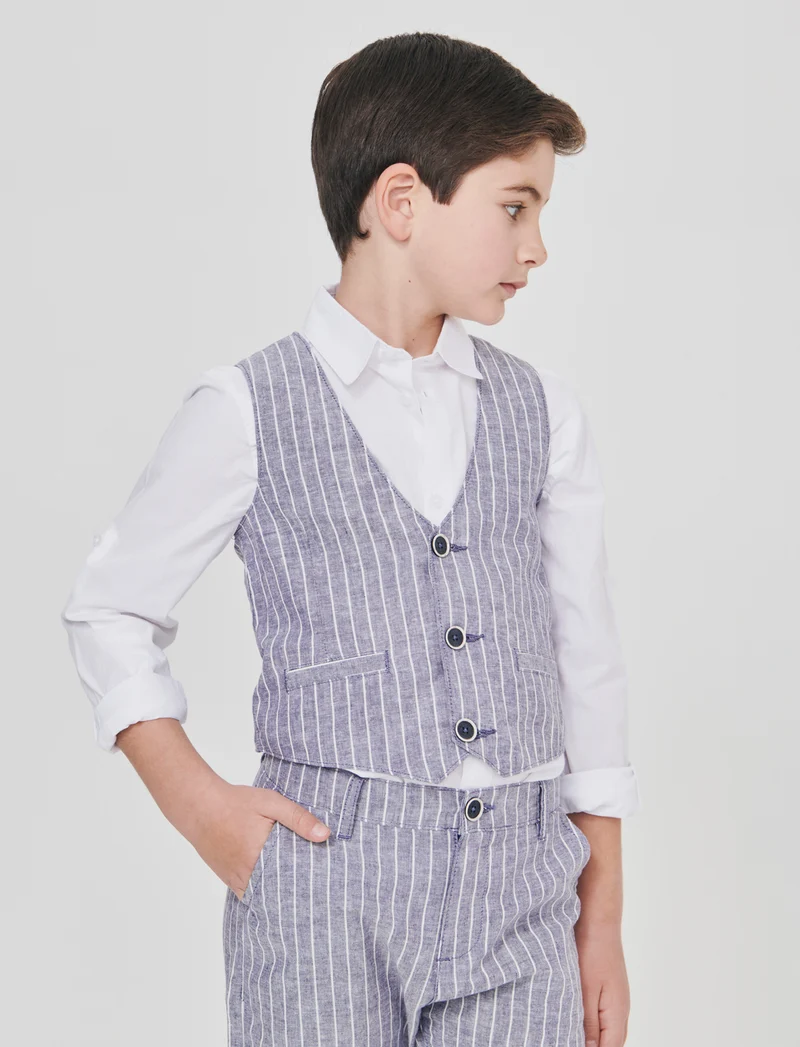 Gilet in misto lino con apertura frontale - Righe