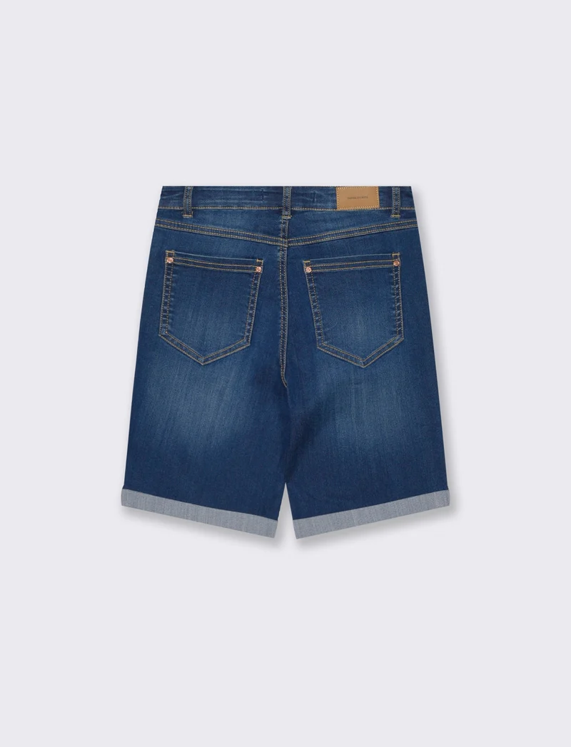 Bermuda Denim Skinny con Taglio Vivo - DENIM SCURO