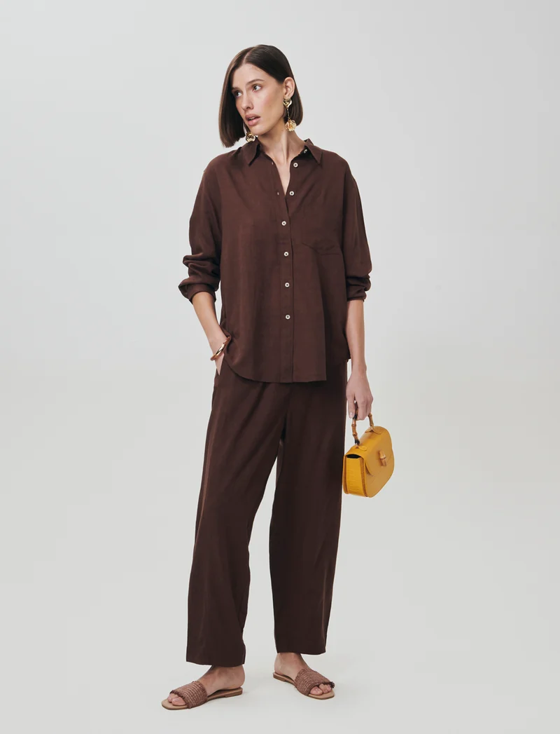 Pantalone Ballon con elastico in vita - Marrone cioccolato