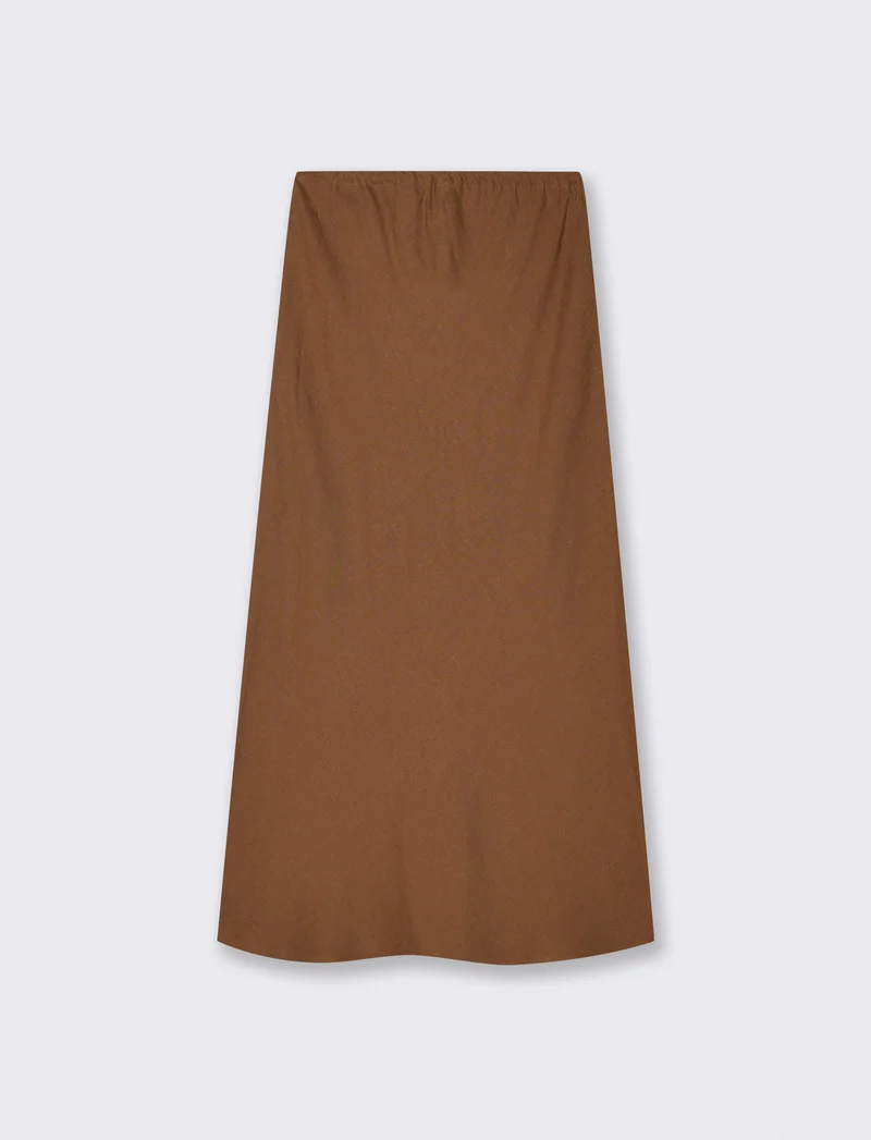 Gonna Longuette con Elastico e Coulisse - Marrone tabacco