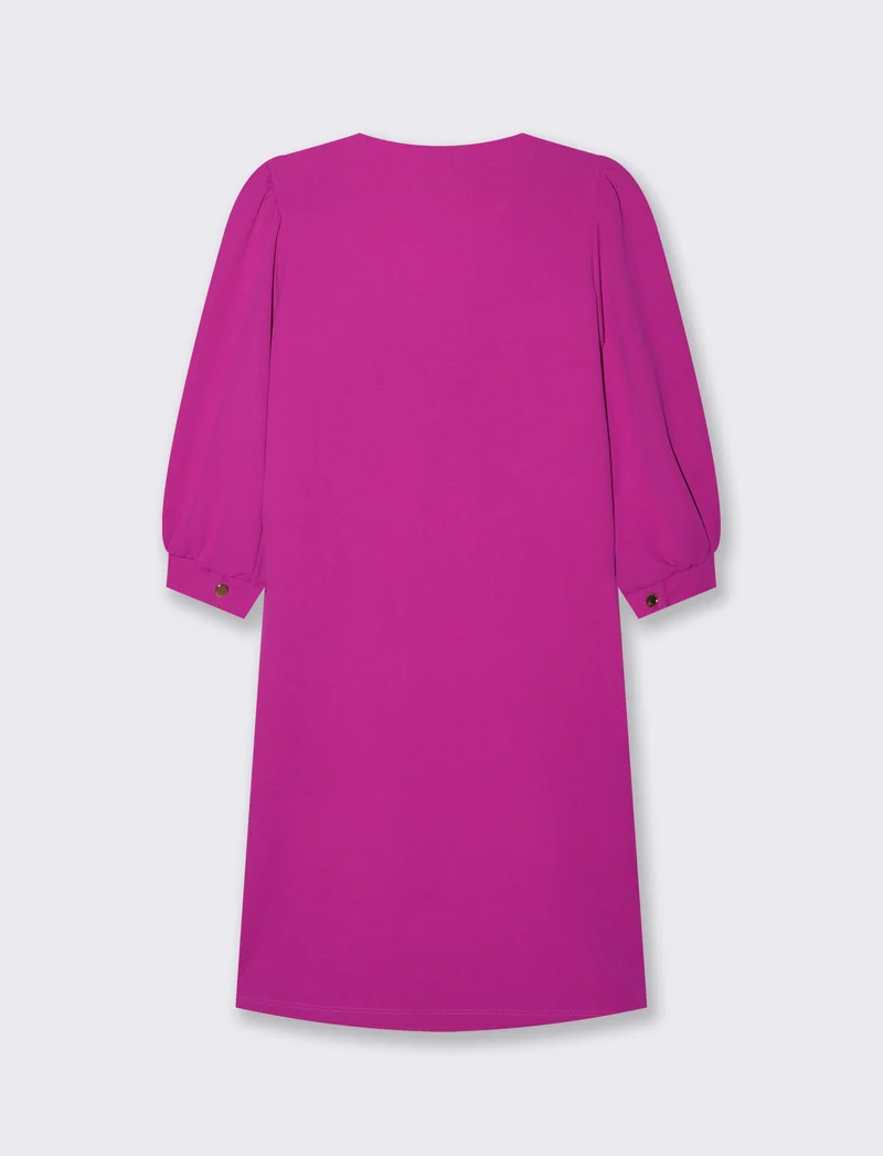 Vestito con maniche a sbuffo 3/4 e scollo a V - Fuxia